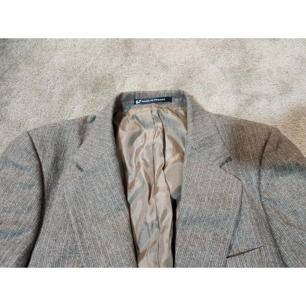 Vintage YSL Blazer 38s Brown Pinstripe Wool Mens Double Vented Sport Coat